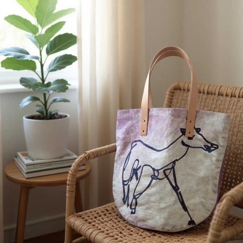 PAOM PRINT ALL OVER ME HAPPY COW CANVAS LEATHER HANDLE TOTE BAG